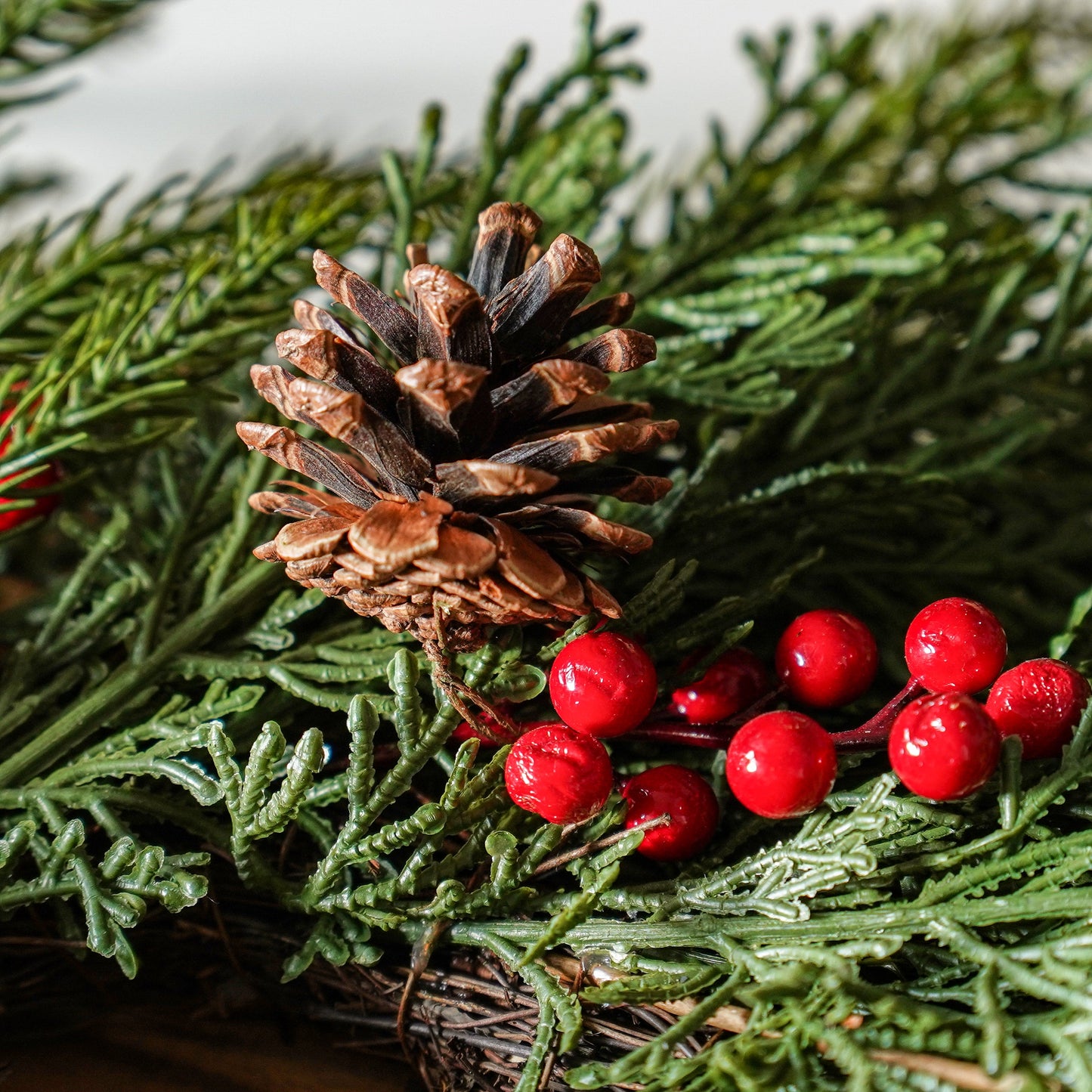 Cynthia Mixed Greenery and Red Berry Wreath