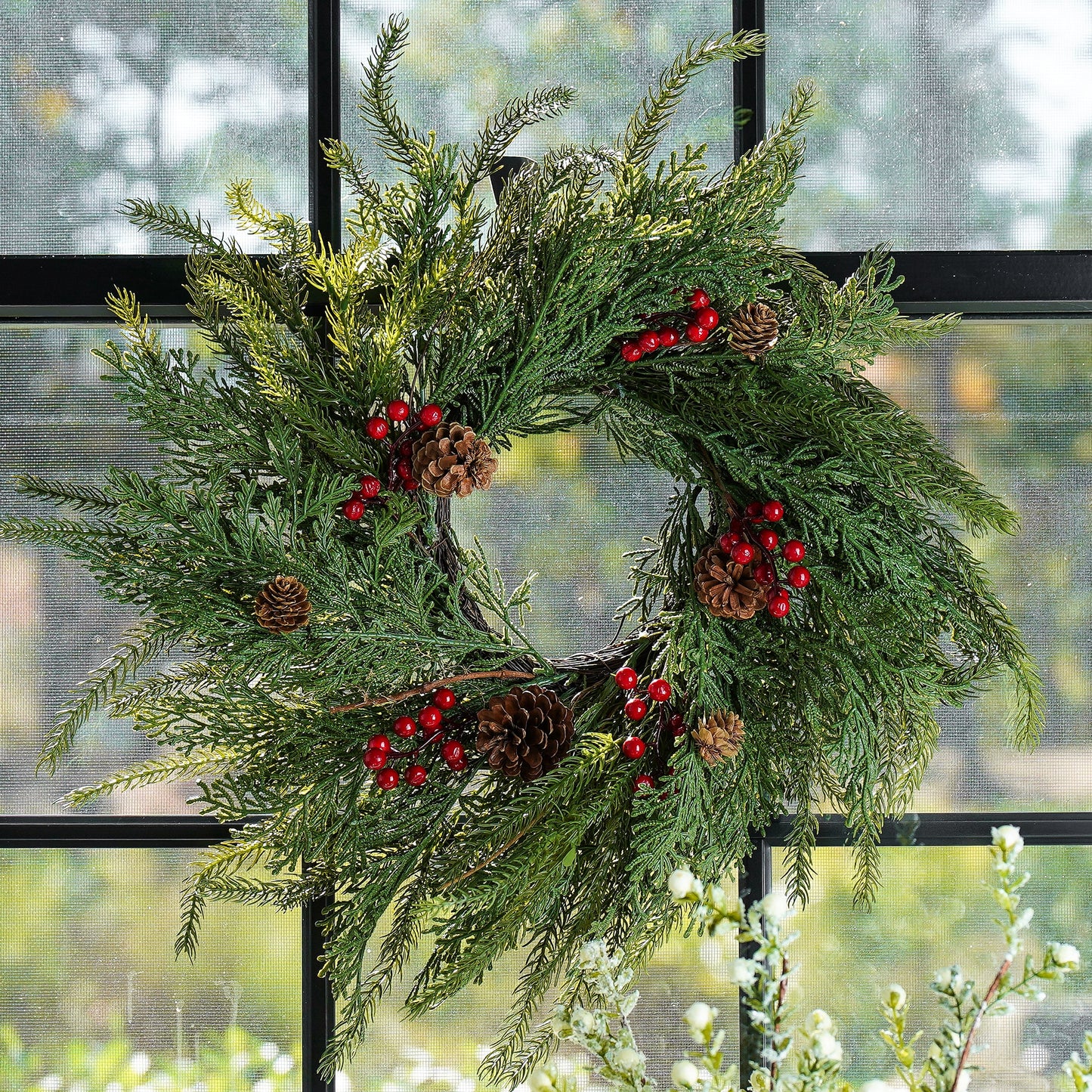 Cynthia Mixed Greenery and Red Berry Wreath