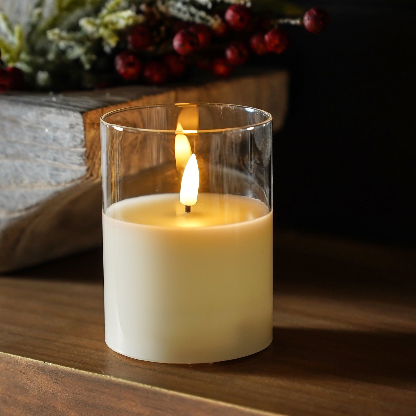 Flameless Ivory Glass Pillar Candles