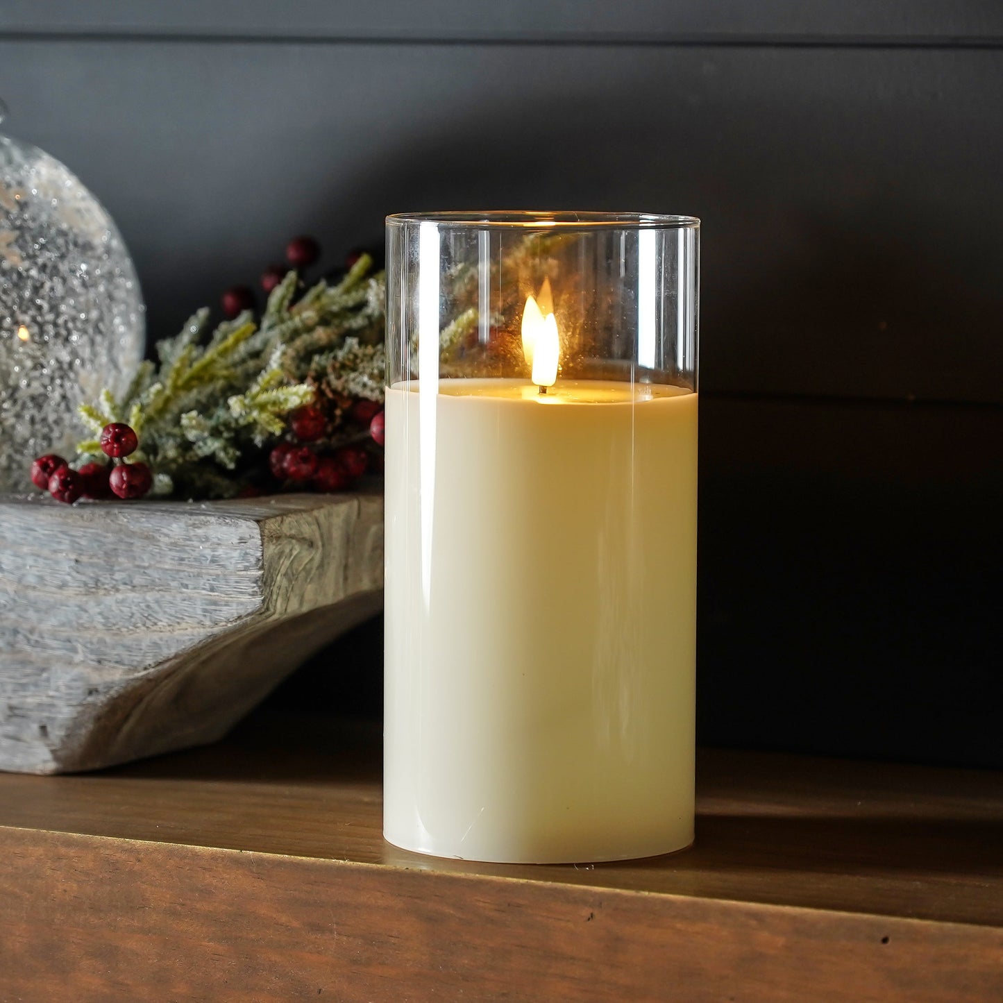 Flameless Ivory Glass Pillar Candles