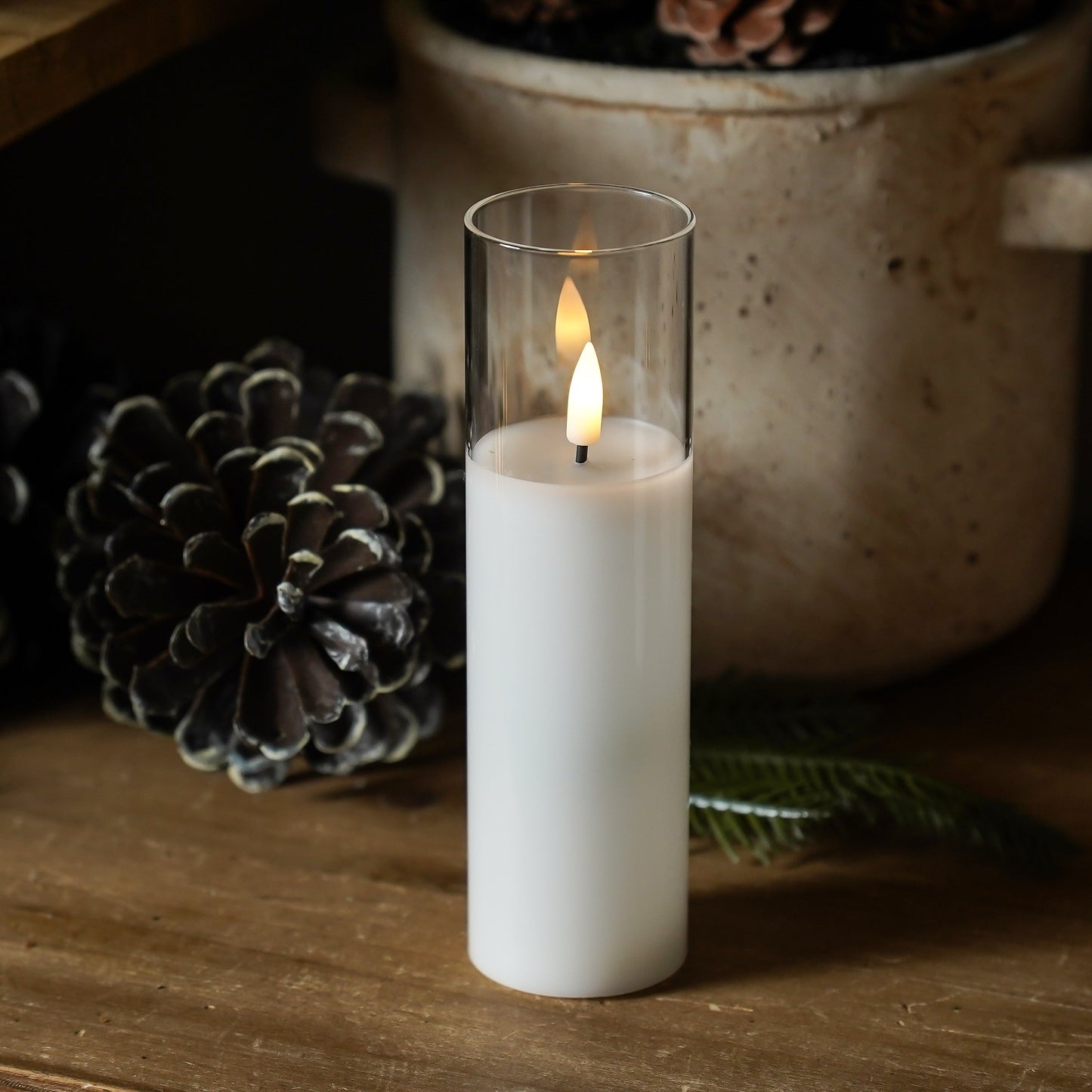 Glass Flameless White Candles