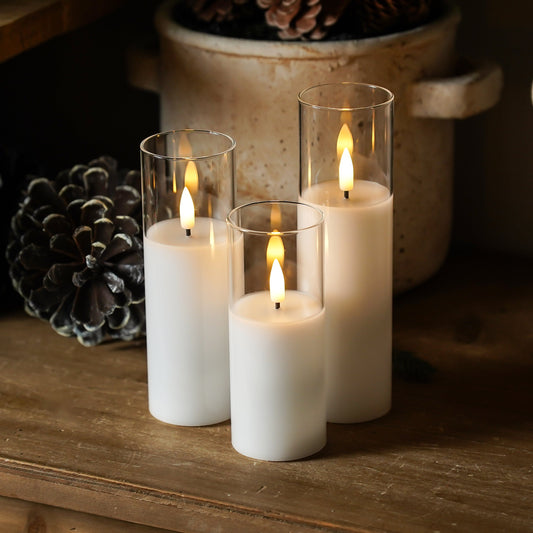 Glass Flameless White Candles