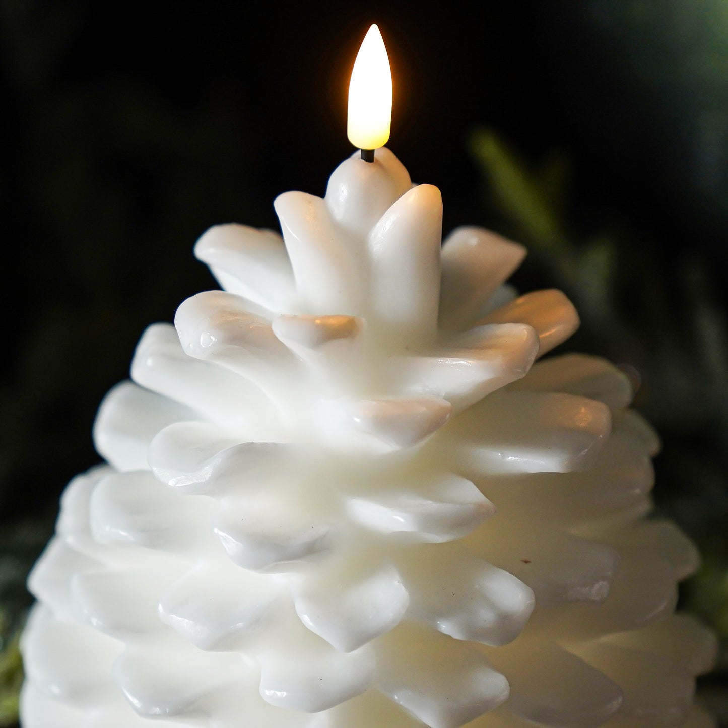 Flameless White Pinecone Candle