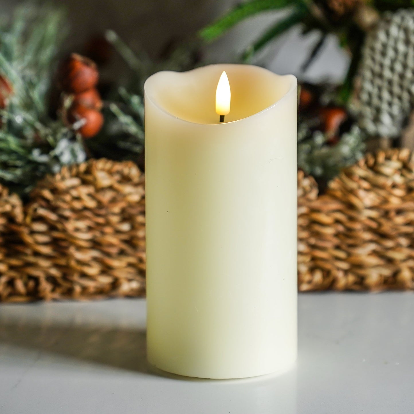 Flameless Melted Ivory Pillar Candle