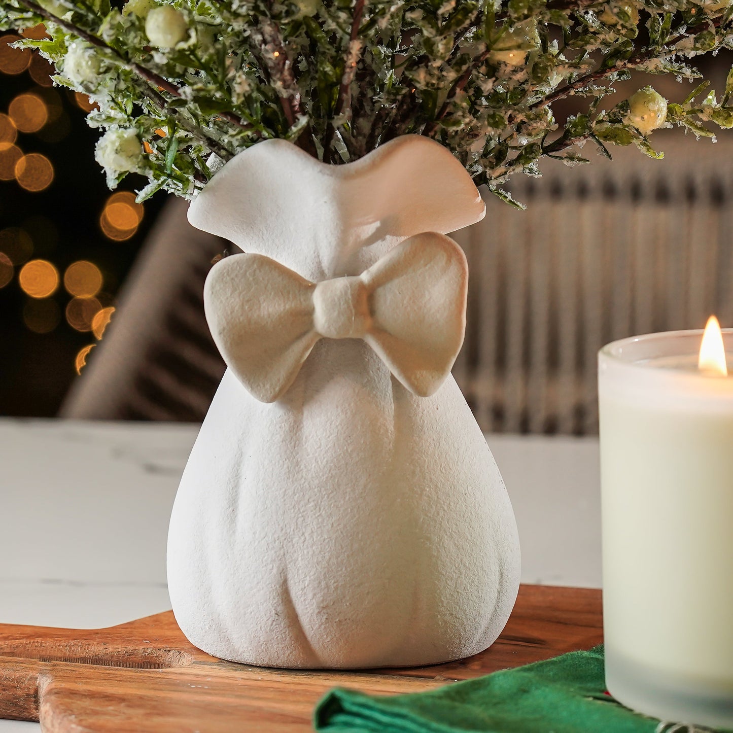 Beige Ceramic Bow Vase