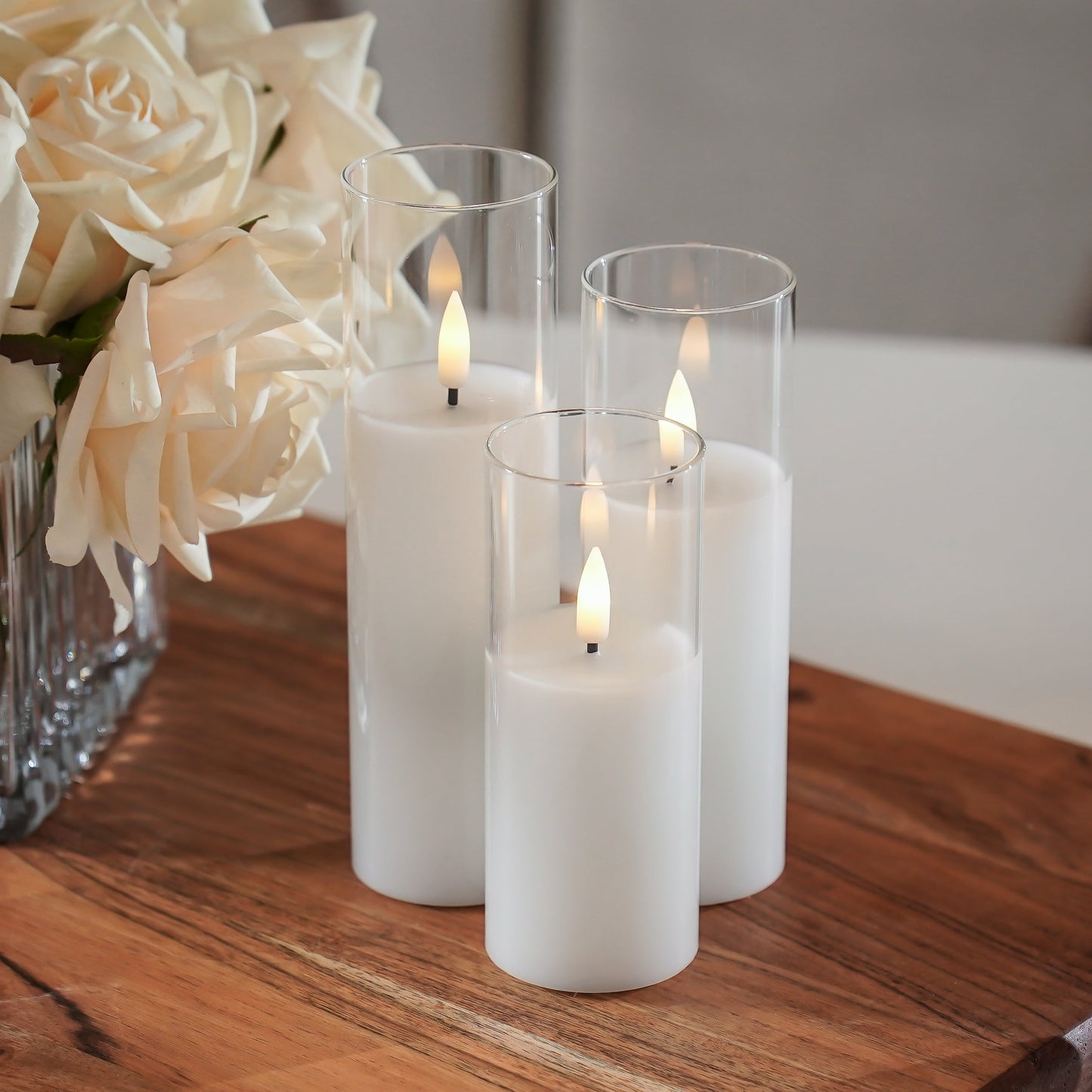 Glass Flameless White Candles